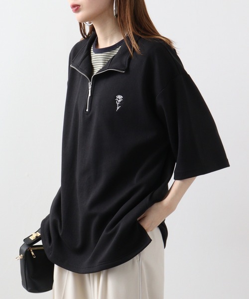 SUGGESTION tシャツ ハーフZIPスタンドポンチ半袖シャツ メンズ