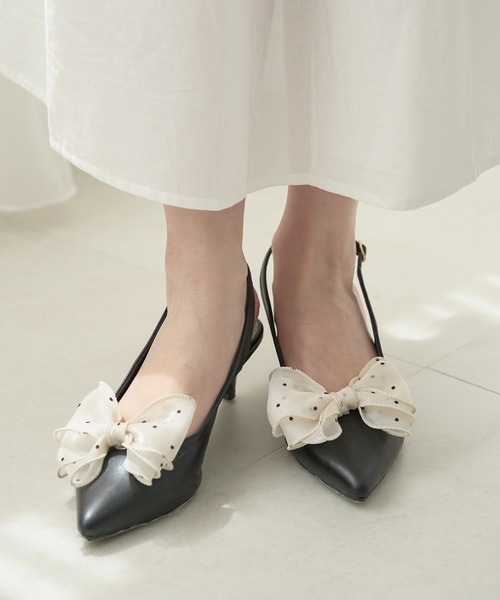 Ambre Neige（アンブルネージュ） パンプス 2way tulle ribbon back