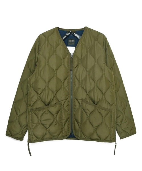 美品 TAION ミリタリーキルトダウンJKT OLIVE Mサイズ TAION ダウンジャケット ダウン 「TAION」MILITARY W-ZIP V NECK