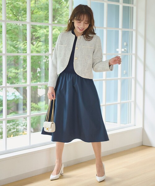 美品　foufou / フーフー ニットツィードノーカラージャケット foufou ニットツイードノーカラージャケット - メルカリ