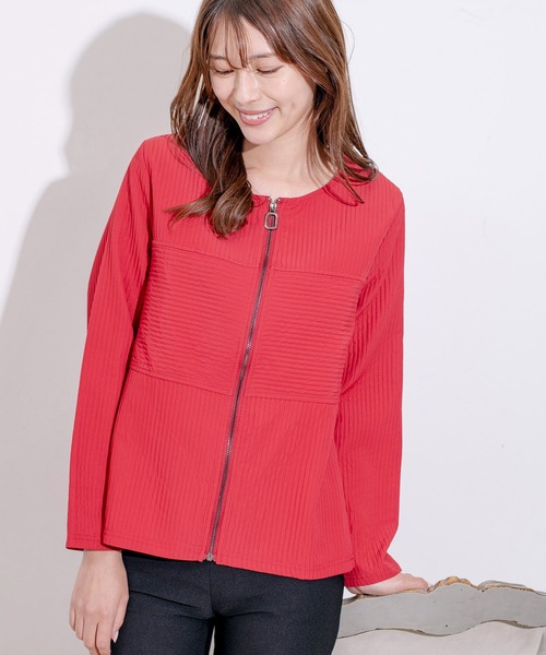 JAYRO コート アウター プリーツ調ノーカラーファスナージャケット