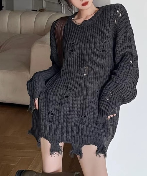 GEMEDA ニット セーター ダメージ加工ニットプルオーバー レディース