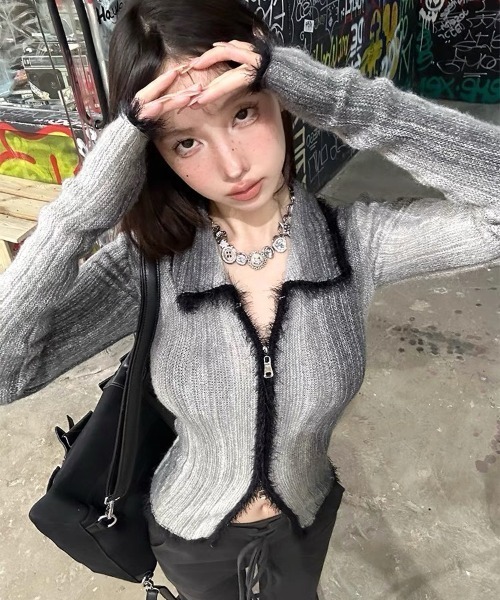 DIAVEL カーディガン ダブルZIP/グラデーションレトロカラーブロック