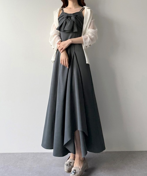 美品¥60,500 フロントリボンワンピース(38 Ｌ) mipiarl ワンピース フロントリボンラッフルキャミワンピース