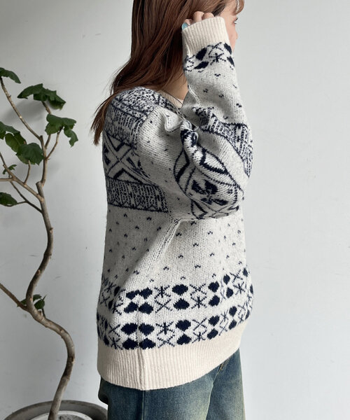 [未使用]CPCM シーピーシーエム♪ハンドニット ウール100%ノルディック柄 CPCM（シーピーシーエム） ニット セーター ノルディックニット
