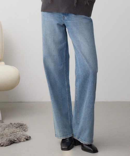 ジーンズ デニム デニムパンツ 「累計25，000本突破！」「サイズ，身長別画像あり」AZUL DENIM ハイウエストワイドデニム レディースの画像