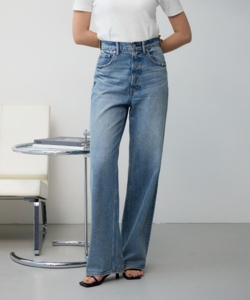 ジーンズ デニム デニムパンツ 「累計25，000本突破！」「サイズ，身長別画像あり」AZUL DENIM ハイウエストワイドデニム レディースの画像