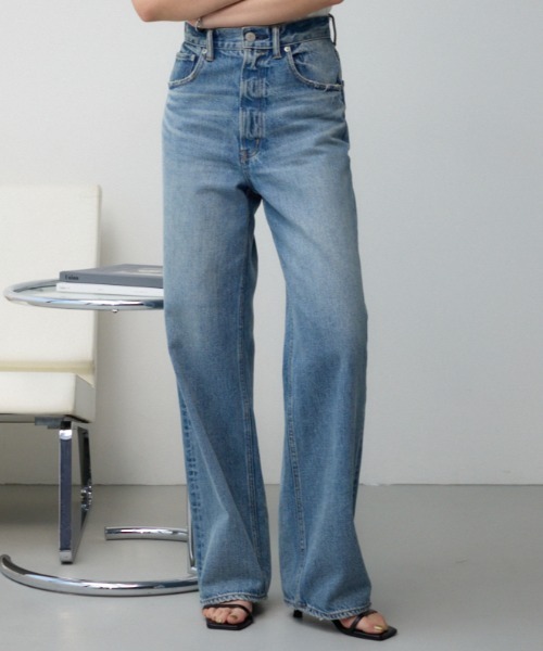ジーンズ デニム デニムパンツ 「累計25，000本突破！」「サイズ，身長別画像あり」AZUL DENIM ハイウエストワイドデニム レディースの画像
