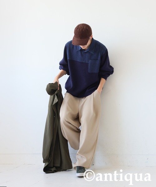 【Mia】デニム　ニットカーディガン　ロングコート　ドッキングデザイン　38 Mia】デニム ニットカーディガン ロングコート ドッキング
