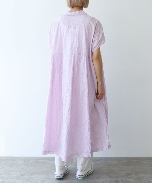 美品 ユニ yuni シャーリングペプラムワンピース ギャザー切替 ラベンダー yuni ワンピース ○コットンポリエステル キャッチワッシャー