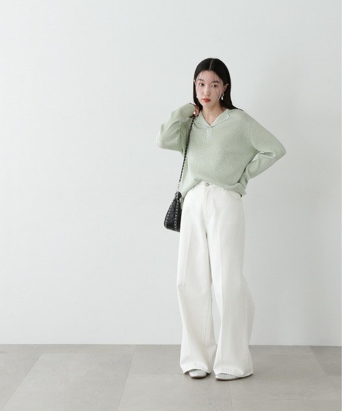 N.Natural Beauty Basic 長袖ポロニット ラメリブポロニット