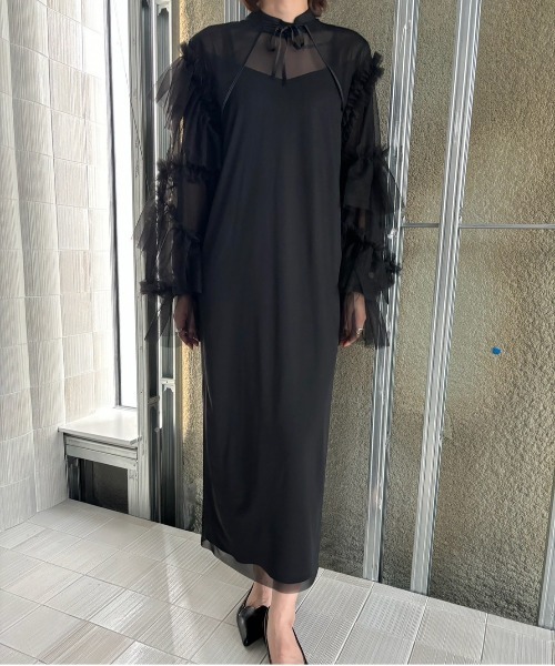 Ameri（アメリ） ワンピース BLACK TULLE PENCIL LINE DRESS