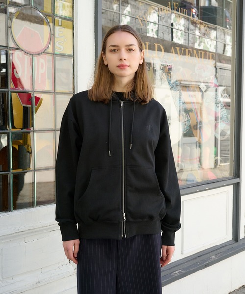 ブラック ダブルジップ　パーカー SINSS パーカー Double zip hoodie / ダブルジップフーディ