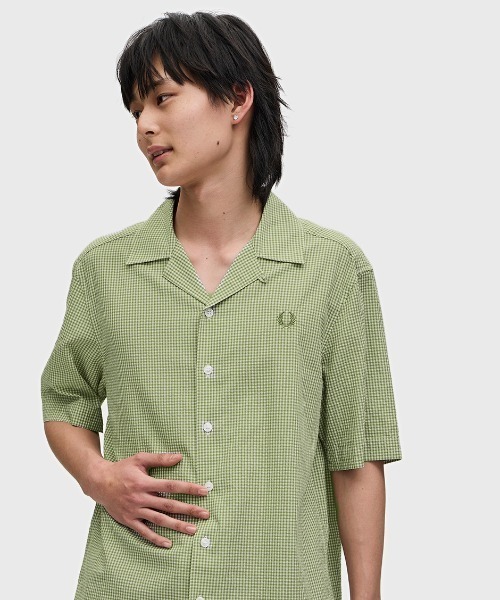 FRED PERRY シャツ Micro Gingham Seersucker Shirt／マイクロ