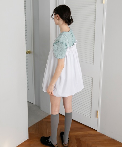 美品　Yori ストライプ フリルチュニック F forksy. キャミソール 「forksy.」ストライプ ギャザーフリル