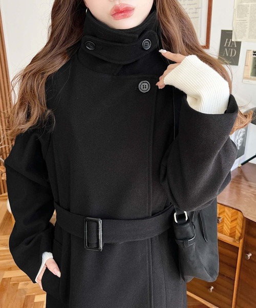 moment+ ステンカラーコート コート ニットモッサ2WAYアレンジカラー