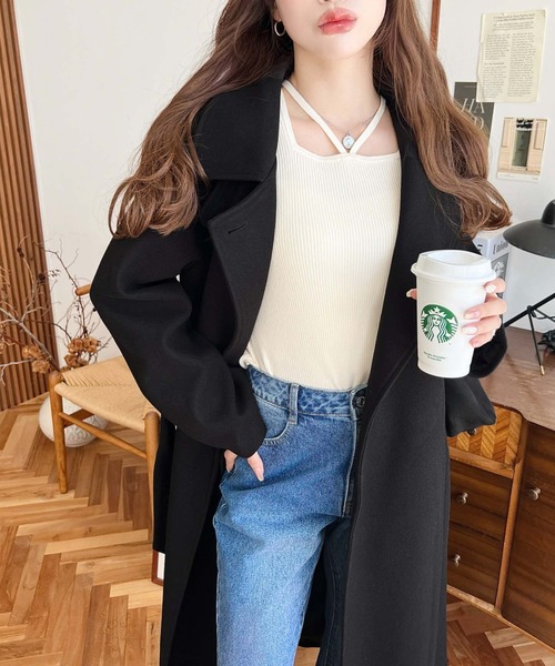 コート チェスターコート ニットモッサ2WAYアレンジカラーウエストシェイプフレアレディコート(ロングコート) レディース | moment+ | 19