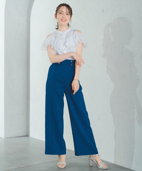 レディース　ワイドパンツ セットアップ対応 タックワイドパンツ【洗濯機洗い可】（フル