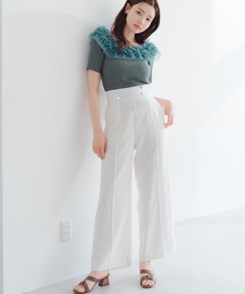 meer. ギャザードポケットパンツ　ホワイト meer. ギャザードポケットパンツ ホワイト レディース