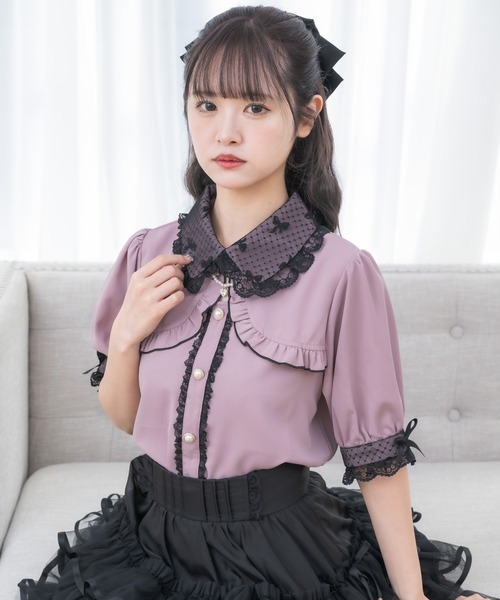 ブラウス シャツ ネックレスチャーム付きボレロデザインブラウス レディース