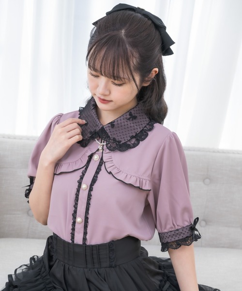 クチュールバイロジータ ブラウス シャツ 半袖 ネックレスチャーム付き