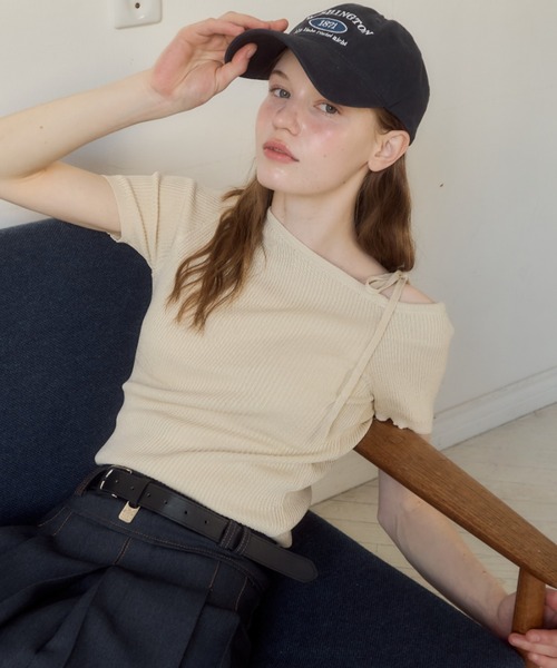 ワンショルダーリボントップス ACLENT tシャツ ワンショルダーリボントップス レディース