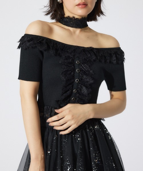 rienda ニット セーター レースコンビリブニットトップス 夏服