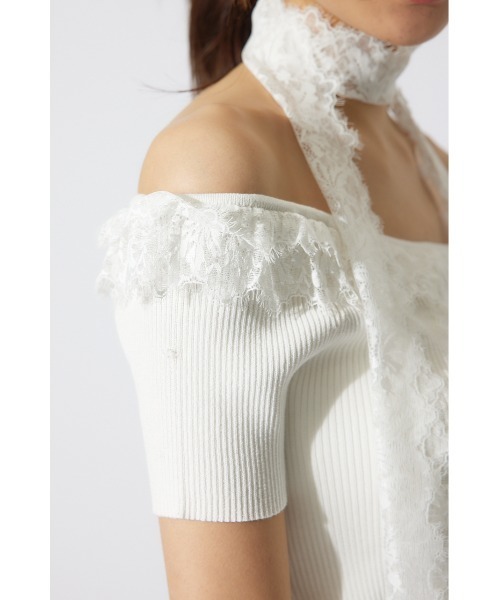 rienda ニット セーター レースコンビリブニットトップス 夏服