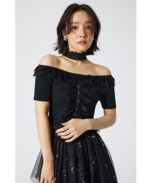 rienda リエンダ　レースコンビリブニットトップス 夏服 半袖 サマーニット rienda ニット セーター レースコンビリブニットトップス 夏服
