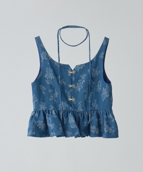 キャミソール flower jacquard denim bustier／花柄ジャガードデニムビスチェ