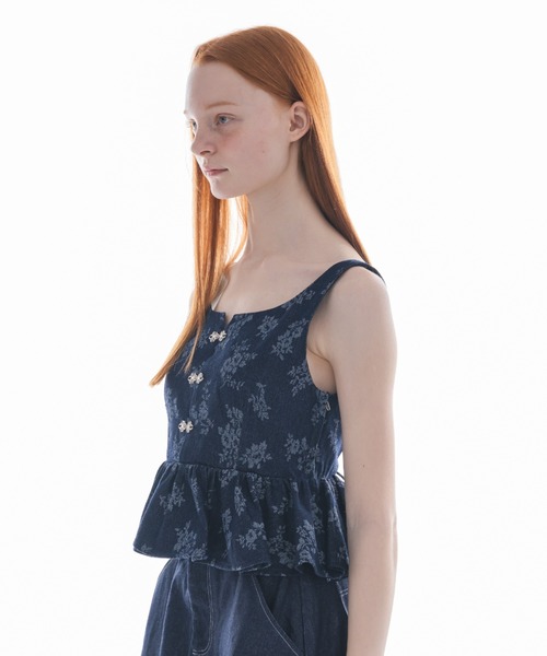 フラワープリントデニムビスチェ サイズ1 キャミソール flower jacquard denim bustier／花柄ジャガード