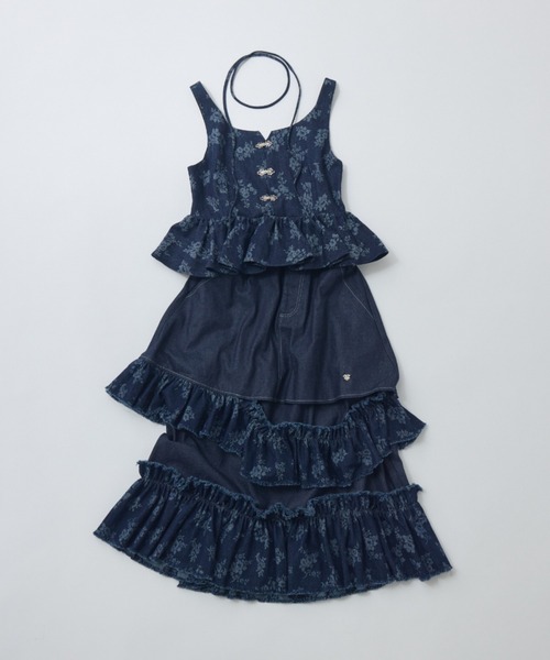 フラワープリントデニムビスチェ サイズ1 キャミソール flower jacquard denim bustier／花柄ジャガード