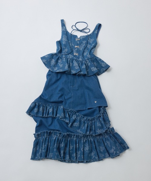 フラワープリントデニムビスチェ サイズ1 キャミソール flower jacquard denim bustier／花柄ジャガード