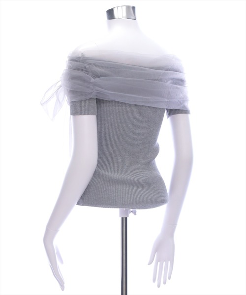 ニット セーター チュールリボンニットTOP レディース clear ニット セーター チュールリボンデザインニットトップス