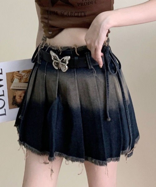 lilful スカート バタフライデザインベルト付き ヴィンテージ