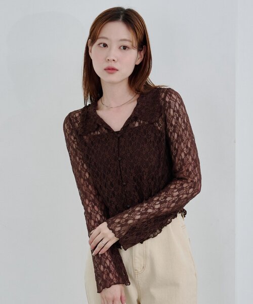 tシャツ 「新色追加/S.Mサイズ展開」衿付きレースプルオーバー レディース