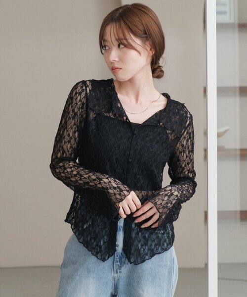 Kastane tシャツ 「新色追加/S.Mサイズ展開」衿付きレースプル
