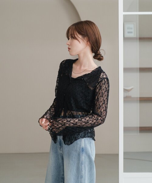 kastane 【S.Mサイズ展開】衿付きレースプルオーバー　アイボリー　M 新色追加/S.Mサイズ展開】衿付きレースプルオーバー | Kastane