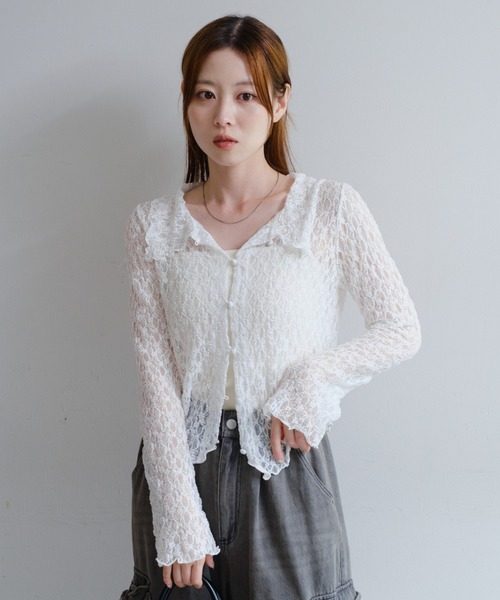 kastane 【S.Mサイズ展開】衿付きレースプルオーバー　アイボリー　M Kastane tシャツ 「新色追加/S.Mサイズ展開」衿付きレースプル
