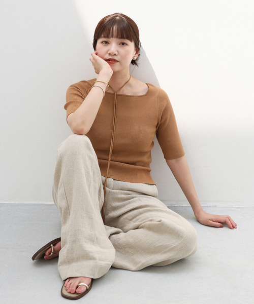 IENA ニット セーター B.コード付きスクエアプルオーバー