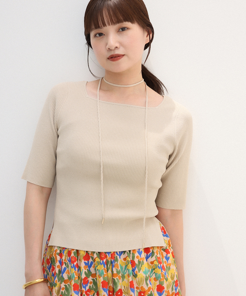 IENA ニット セーター B.コード付きスクエアプルオーバー