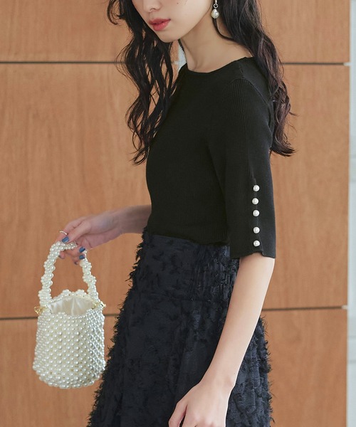 [RUIRUE BOUTIQUE] короткий рукав вязаный L черный женский 