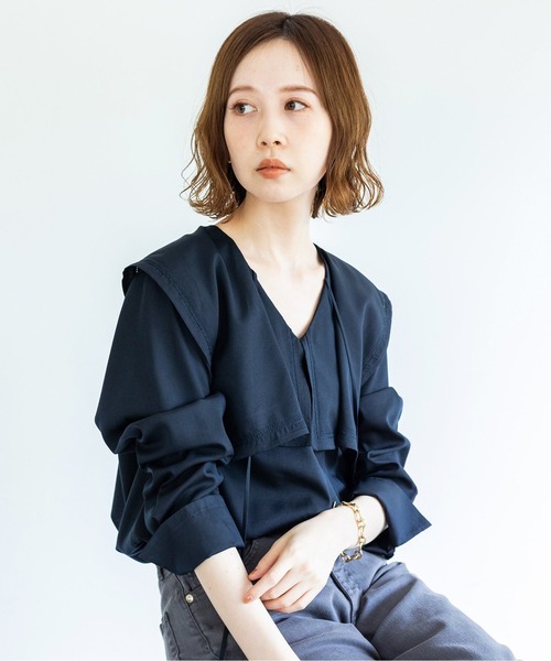 「IENA」 長袖ブラウス - ネイビー レディース