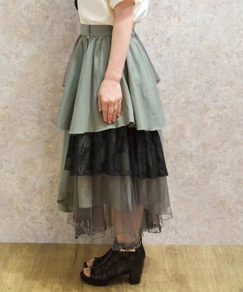 タグ付き アルゴンキン 異素材 イレギュラーヘム 変形レイヤードロングスカート axes femme（アクシーズ ファム） ロング スカート 異素材イレヘム