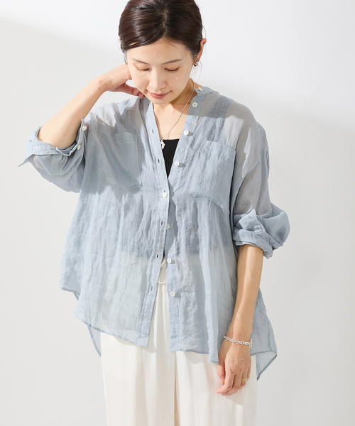 IENA ブラウス シャツ 「追加」ラミーバンドカラーシャツ