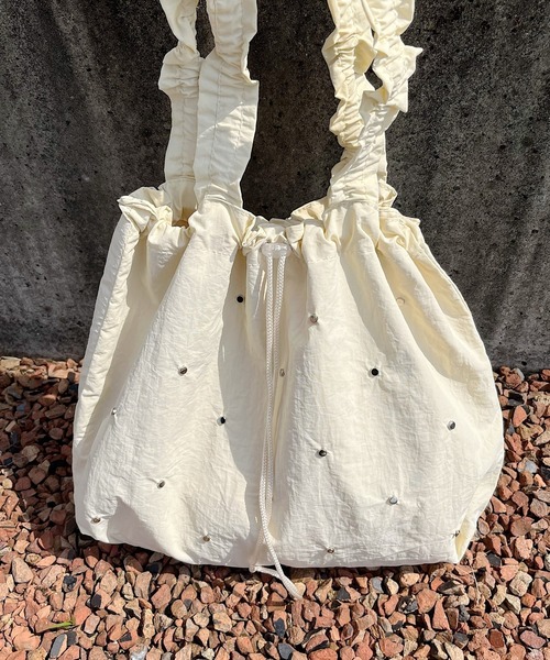 ★ ★ Women's CKJ Drawstring Crossbody Ivory 4K30 ショルダーバッグ バッグ くしゅくしゅ巾着トートバッグ