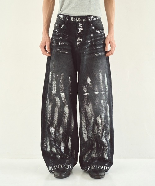 Camphor wood デニム wide baggy broken denim trousers / ワイドバギー汚れ加工