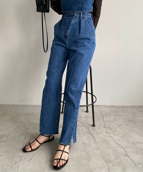 「CAPRICIEUX LE'MAGE」 加工デニムパンツ 36 ブルー レディース