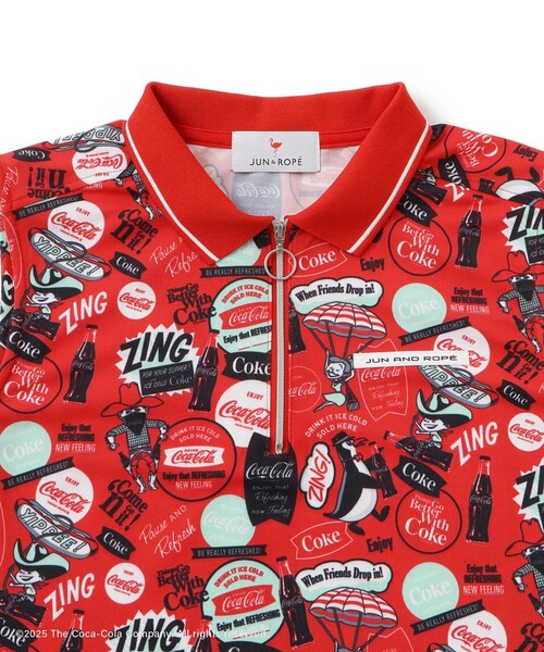 【レッド（60）】コカ・コーラ ALLプリント レディースNSシャツ Coca Cola（コカコーラ） ポロシャツ ポロ ALLプリント レディースNS