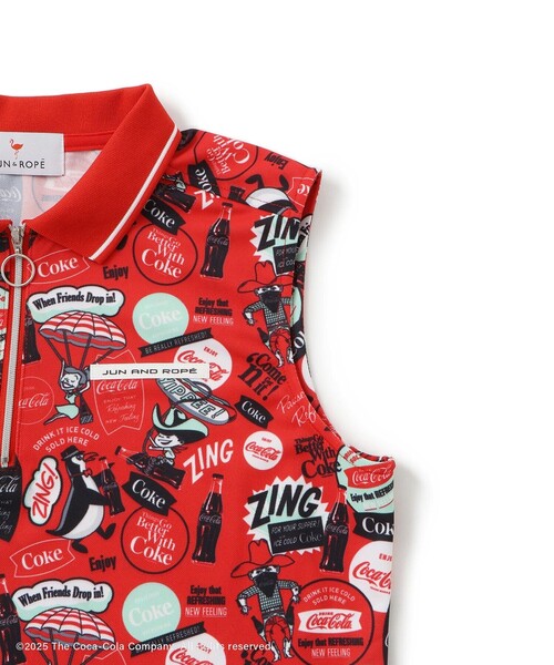 【レッド（60）】コカ・コーラ ALLプリント レディースNSシャツ Coca Cola（コカコーラ） ポロシャツ ポロ ALLプリント レディースNS